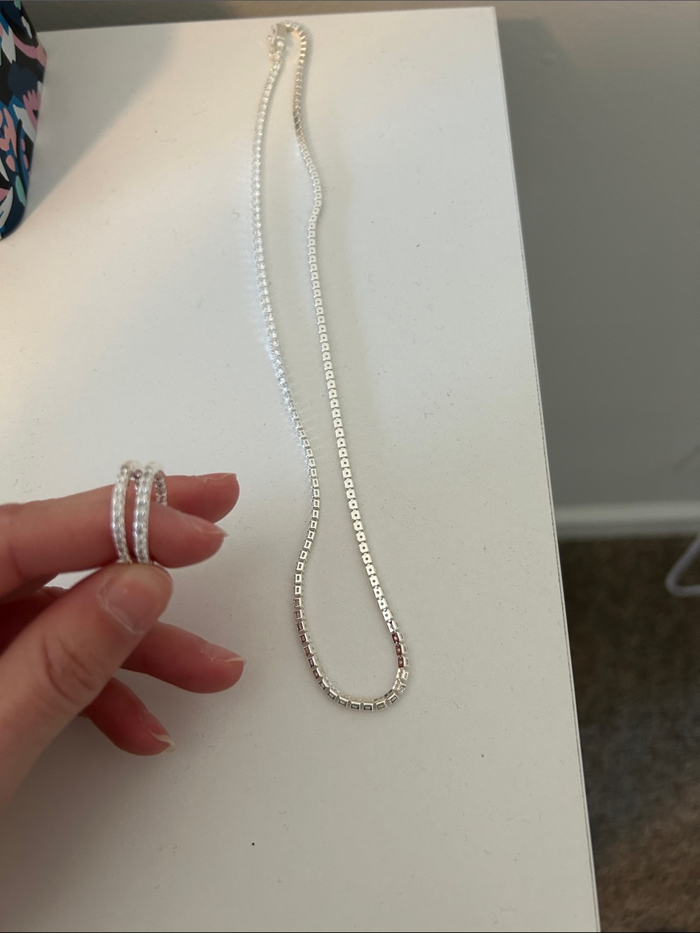 Silver Box-Link Necklace and Sparkle Hoop Earrings Set